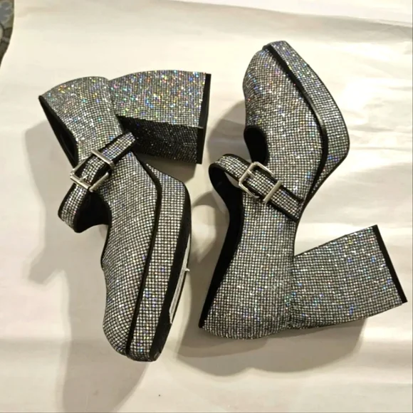GIANNI BINI GLITTER MARY JANE 2 NIGHT PLATFORM PUMPS NWOT SIZE 9 - Picture 9 of 12